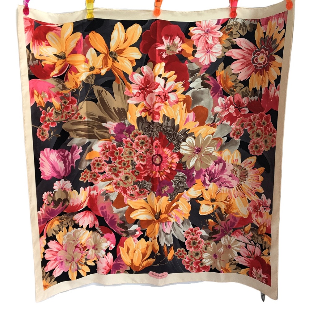 Vintage Salvatore Ferragamo Floral Silk Scarf